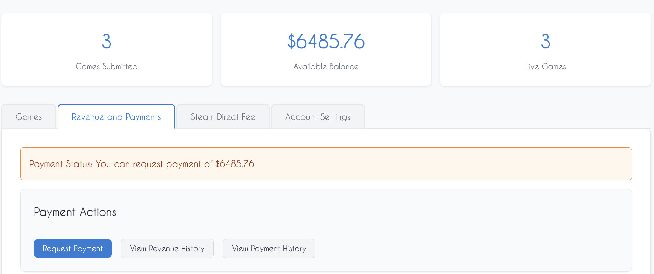 Dashboard showing earnings and payment status